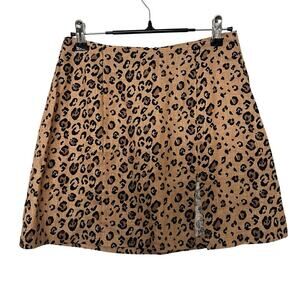Reformation Cady Leopard Print‎ Linen Mini Skirt Size 2 Brown Side Slit 90s Y2K